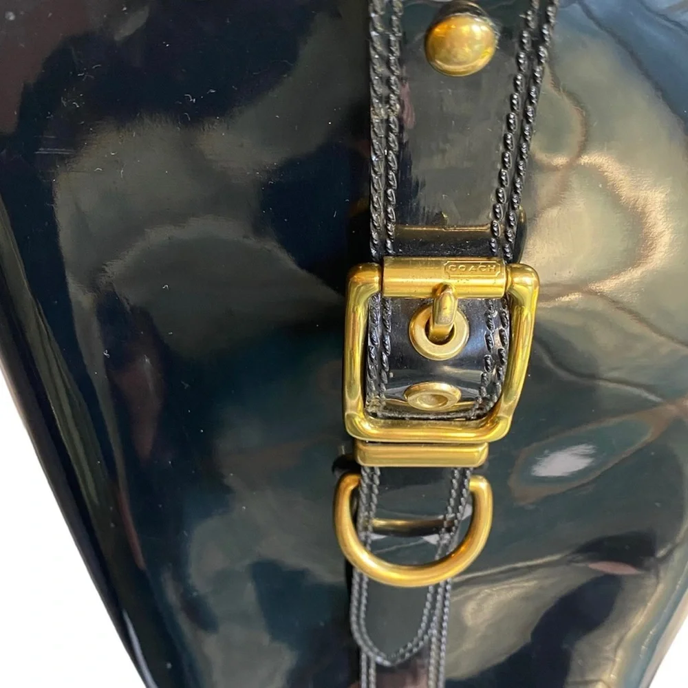 Coach Black Rubber Boots Gold Buckle Knee High 9 Concert classic‎ statment